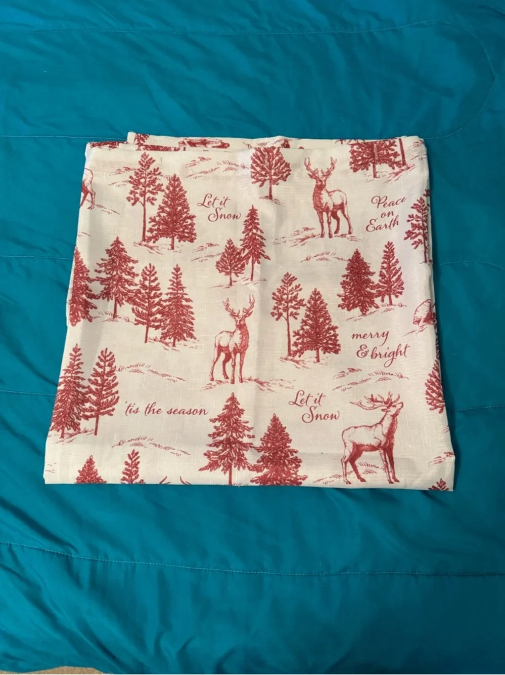 Holiday Deer & Pine Shower Curtain - Red on White